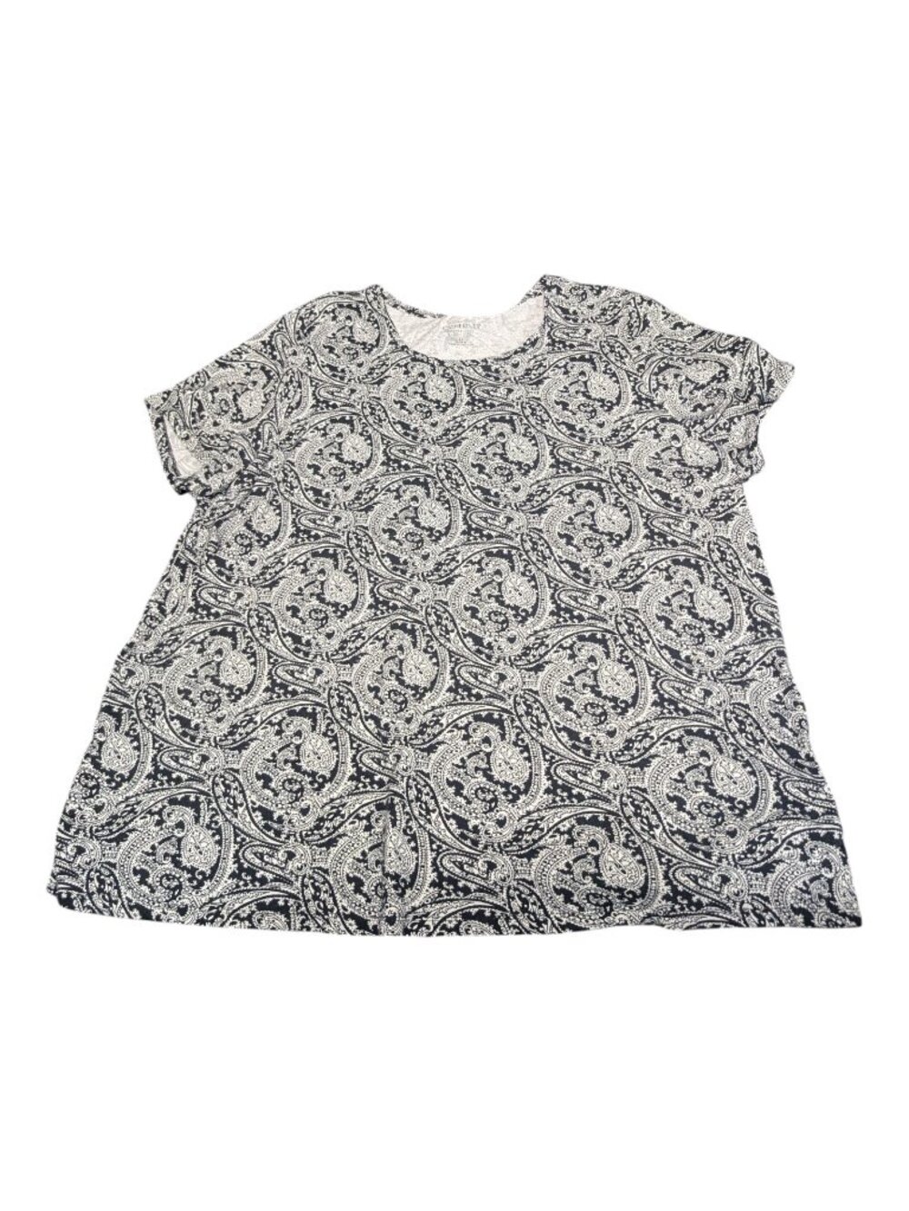 Catherines Easy Fit Tee 2x Womens Black White Paisley Print Short Sleeve Top